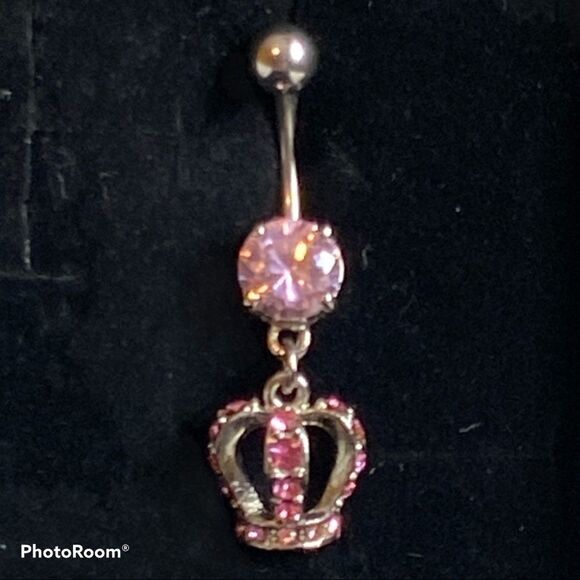 New Pink Rhinestone Queen Crown Belly Ring - Picture 1 of 1
